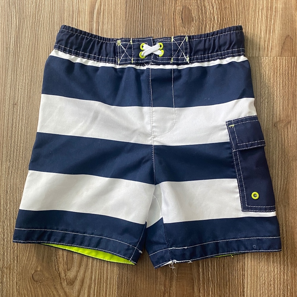 Circo 3T White Navy Striped Swim Trunks - 3T